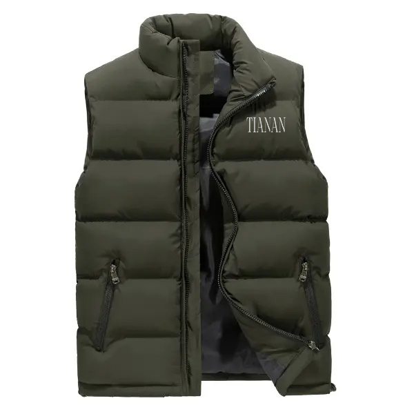 High Quality Winter Warm Men'S Cotton Vests Custom Logo Plus Size Casual Loose Solid Sleeveless Zipper Puffer Vest Jacket Men