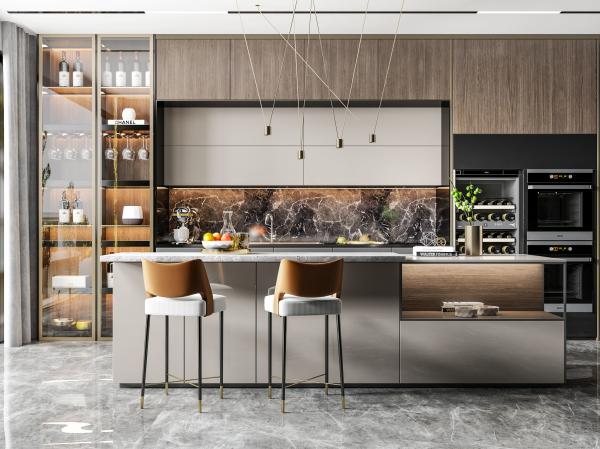 Armoires de cuisine modernes imperméables à l'eau avec construction en bois massif