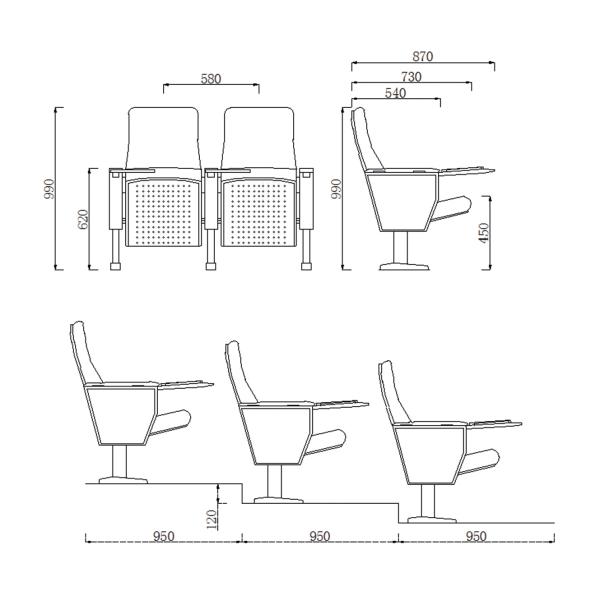 High Density Sponge Church Pulpit Chairs With Strong Steel Base / Movie Theater Seats