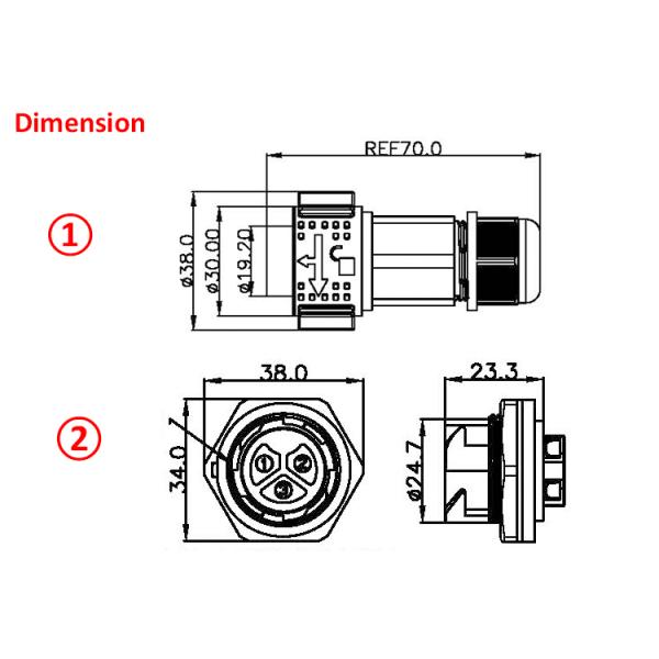 3 Phase 30A Waterproof Power Connector 9 Phase Signal Female Pcb Panel Push Locking