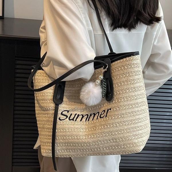 Bag New Beach Bag Fashion Net Red Tote Bag Women'S Large Capacity Single Shoulder Big Bag Straw Woven Bag