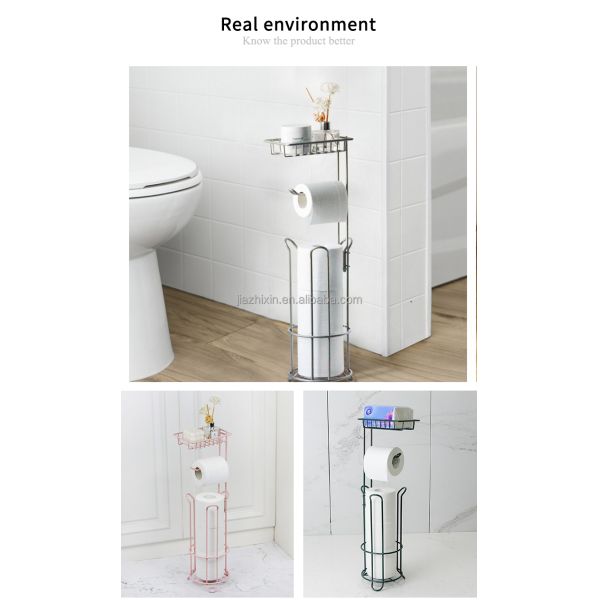 NEW Modern Metal Detachable Standing Black Living Room Paper Towel Holder Basket Bathroom Organization Tissue Rack Storage Shelf