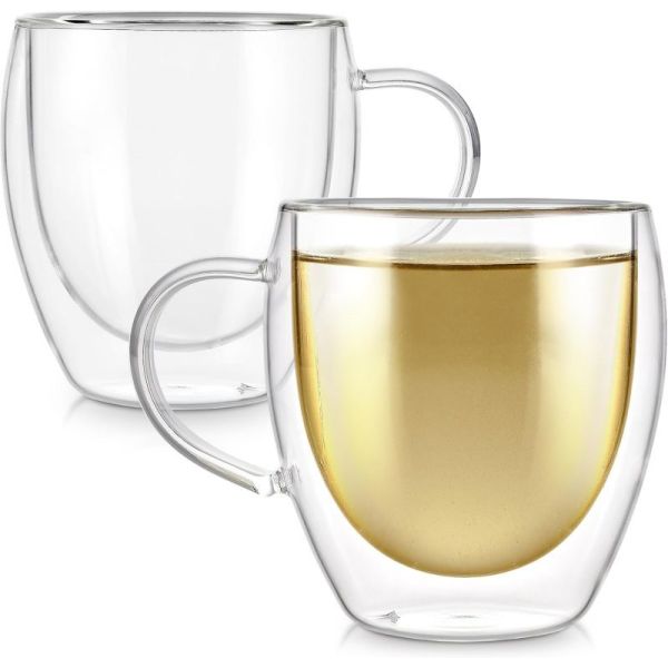 90ml 250ml 350ml 450ml Double Wall Coffee Cups With Handle Insulated Layer Glass Mug