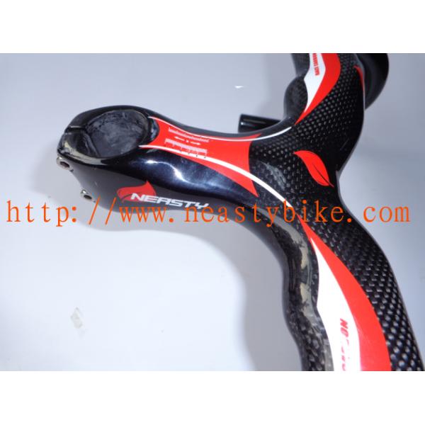 NEASTY High Quality Full Carbon Black+Red Road Bike/Bicycle Handlebar with integrated Stem
