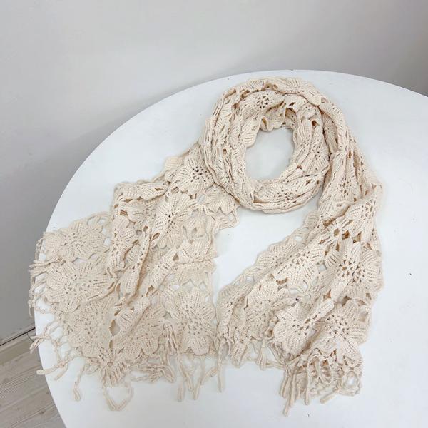 Y-F Spring and Autumn Neckwarm Scarf Soft Warm Lace Crochet Flower Long Knitted Thin Shawl Scarves