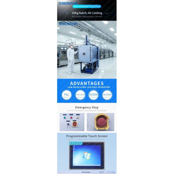10kg Load Lyophilizer Pharmaceutical Freeze Dryer Air Cooling
