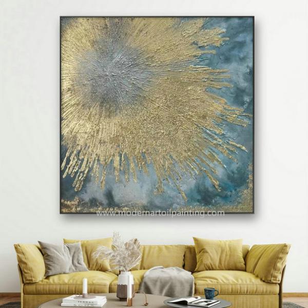 Handmade Gold Abstract Art Canvas Paintings For Christmas Wall Decorations 80 cm x 80 cm
