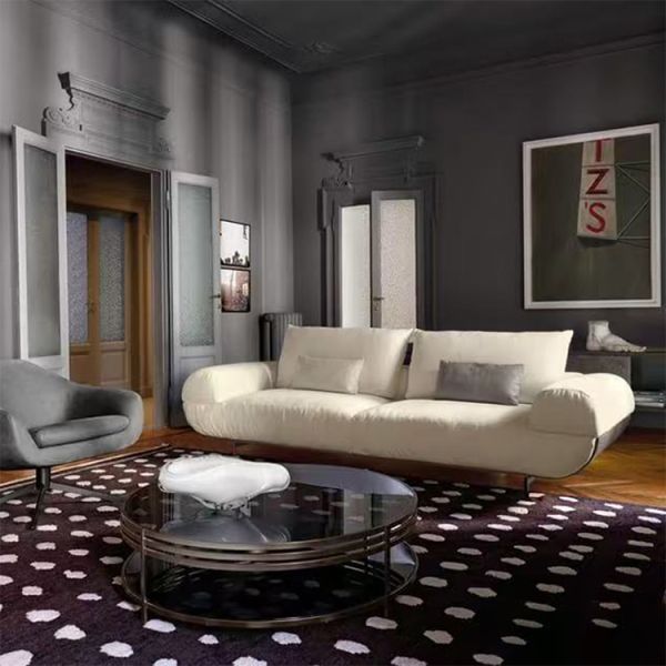 Luxury Designer Style Hotel Villa Living Room Leather Sofa Modern Italy Wood Frame Brown 3 Seat Sofa Furniture