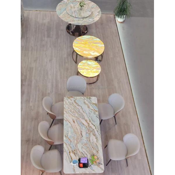 Maldives Blue Luxury Stone Translucent Polished Big Slab for Hotel Dining Table Set
