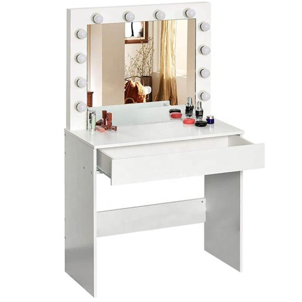 Modern MDF Wood Touch Screen Mirrored Dresser White Color 140cm Height