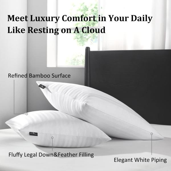 60 Fabric Count Memory Foam Goose Feather Down Pillow Queen Size 20x28 for Sleeping