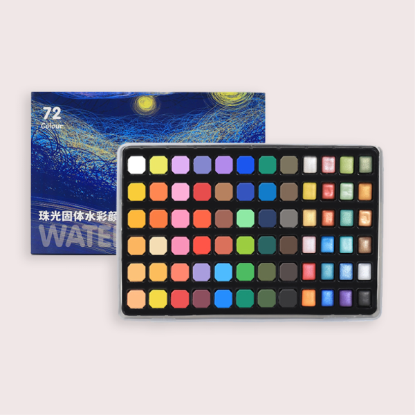 Best Selling OEM Multi-color High Bright 72pcs Solid Pearlescent Watercolor Painting Set for Artist Kids