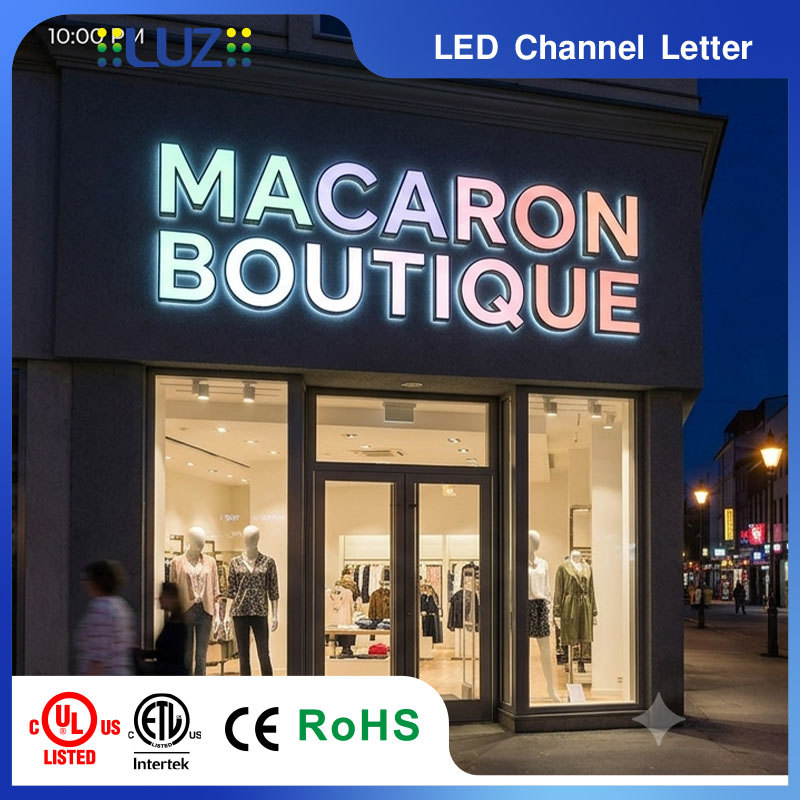 Brushed Gold Metal Casing Macaron Colors Internal Lighting LED Letter For Boutique Fashion Shop