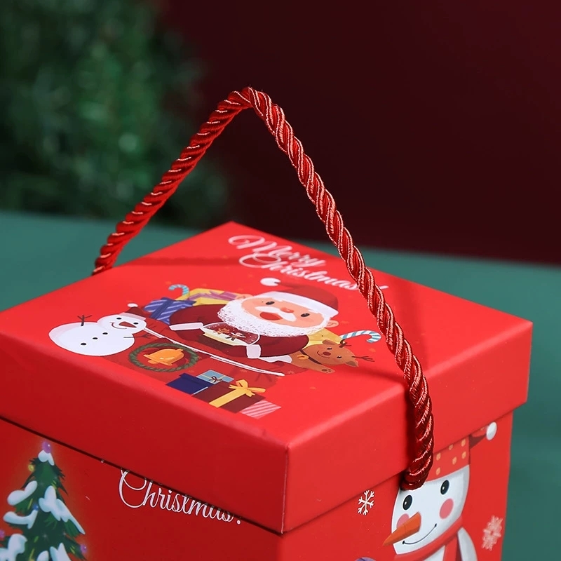 Christmas Rigid Packaging Box With Rope Handle For Apple And Holiday Gifts