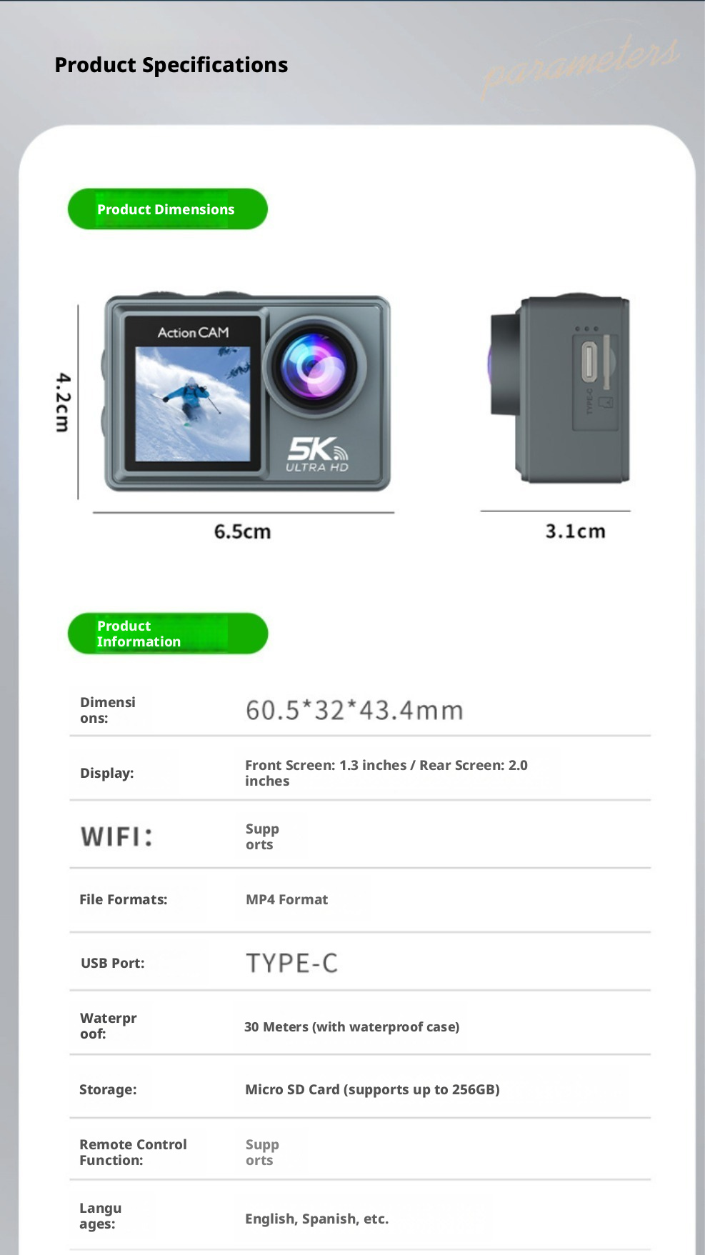 DLC M40TRW 5K Dual Screen Action Camera Waterproof WiFi Remote External Microphone Supported Outdoor Vlog Recording Wide Angle