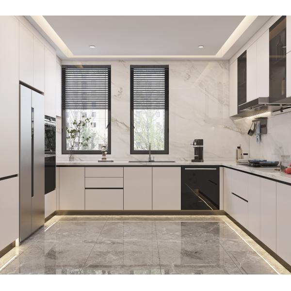 Modern Melamine Finish Kitchen Cabinet with Natural Stone Texture