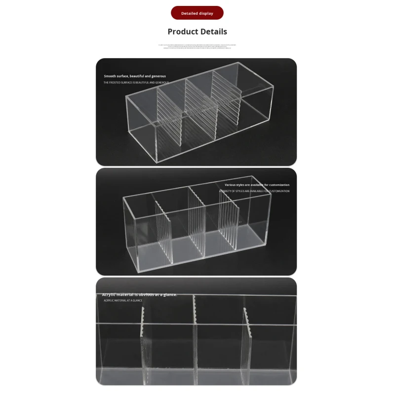 High Quality Acrylic 4 Compartments Pencil Cup Stationery Organizer Makeup Brush Storage Box for Home Office