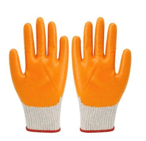 7Ga Orange Latex Work Gloves Cotton Yarn Dipped Rubber Coated Glove