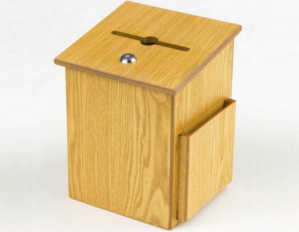 Wooden Suggestion Box w/ Sign Holder, Side Pocket, Wall or Counter