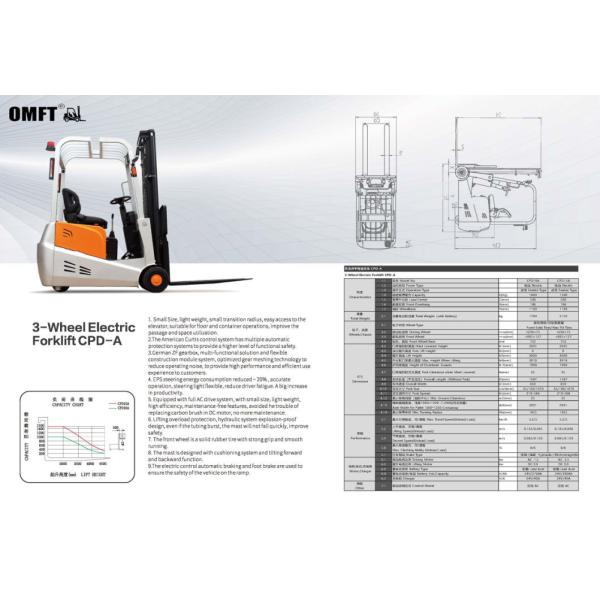 3-Wheels 1.5ton Electric Forklift with Charger 3m 3.5m 4m 4.5m 5m 5.5m 6m Mast Tcm/Linde/Yale/Toyota/Crown/Hyster/Ep/Heli/Hangcha AC Motor