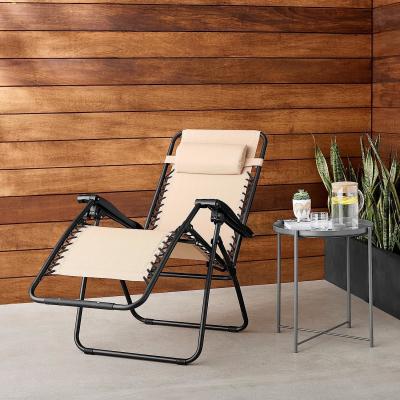 Outdoor Textilene Adjustable Zero Gravity Folding Reclining Lounge Chair With Pillow, 26, Beige