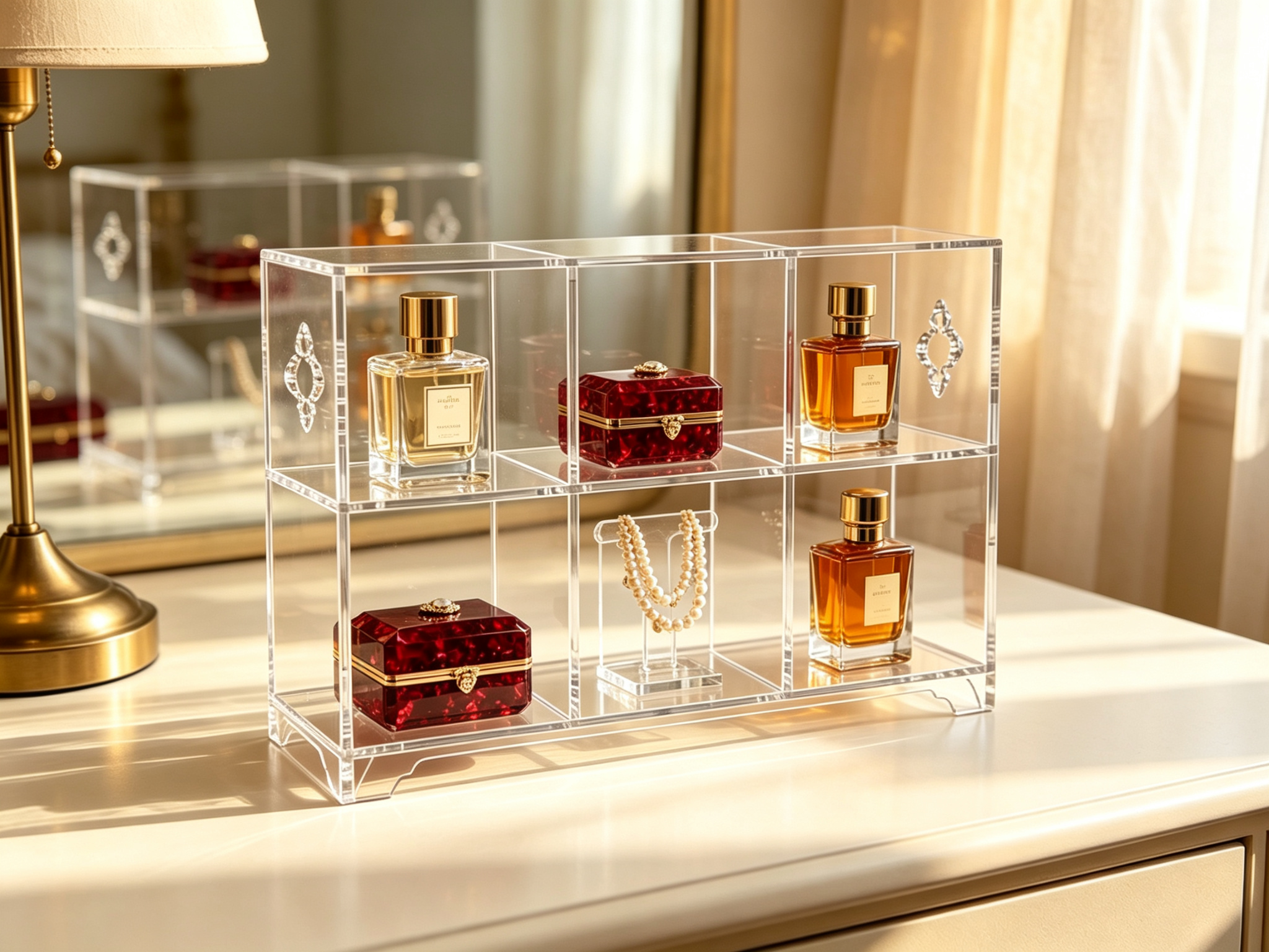 Clear Acrylic 6 Compartment Display Stand, Luxury Desktop Organizer for Perfume,