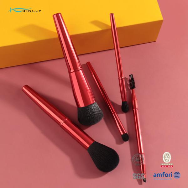 O grupo de escova cosmético do punho magnético do metal 5PCS com cabelo sintético superior da marca própria compõe a escova