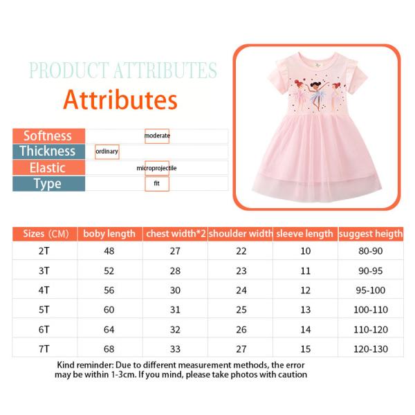 Girls' Pink Dress Summer New Fashion Print Cartoon Design Princess Dress Short Sleeve