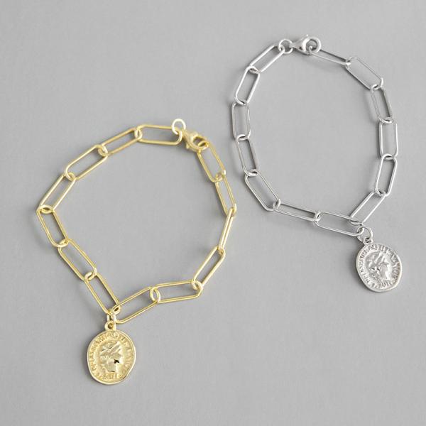 Lanciashow Solid 925 Sterling Silver Link Bracelet Round Charm Fine Jewelry For Women