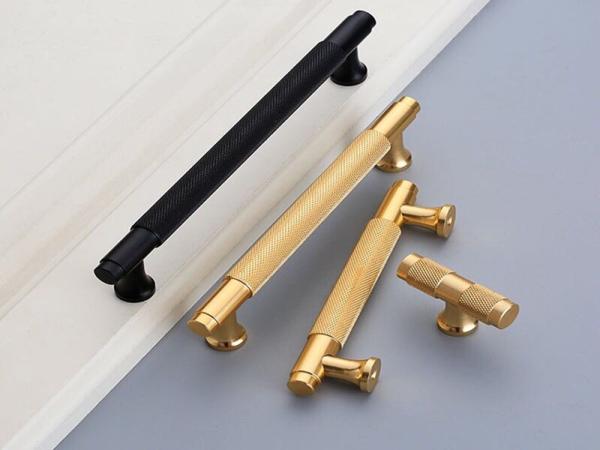 Sweden Stylish  kitchen cabin pulls and handles Knurled Handle Brushed Brass  Aluminum Door pulls
