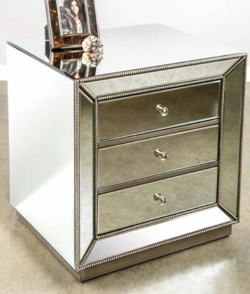 5 Star Hotel Mirrored Night Stand Bed Side Table with Wooden Beads Decorate