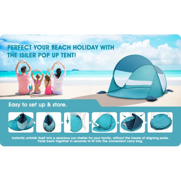 Pop Up Beach Tent, Portable Outdoor Beach Shade Tent, UPF 50+ Baby Beach Shelter, Easy Setup Windproof Waterproof