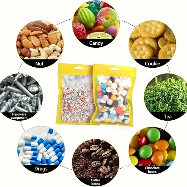 Holographic Aluminium Foil Zipper Bag with Transparent Window Resealable Plastic Small Mylar Bag with Hole