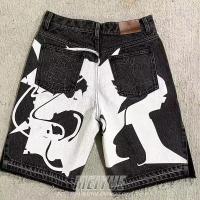 Custom Jogger Puff Print Applique Embroidery Raw Hem Logo Streetwear Baggy Distressed Black Washed Denim Jeans Shorts For Men