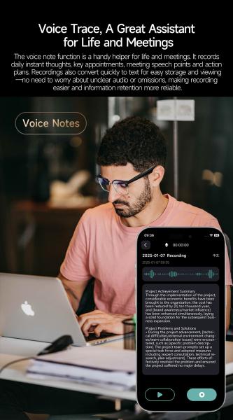 AI Smart Glass Support 164 Languages BT Call Voice Assistant Control Smart Glasses 2025 W100D