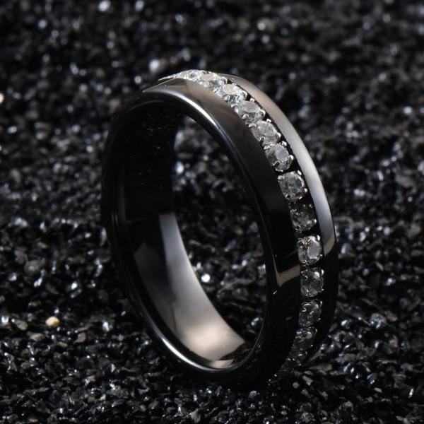 Anillos de cerámica negros para pareja con diamantes completos de 6MM con engaste invisible