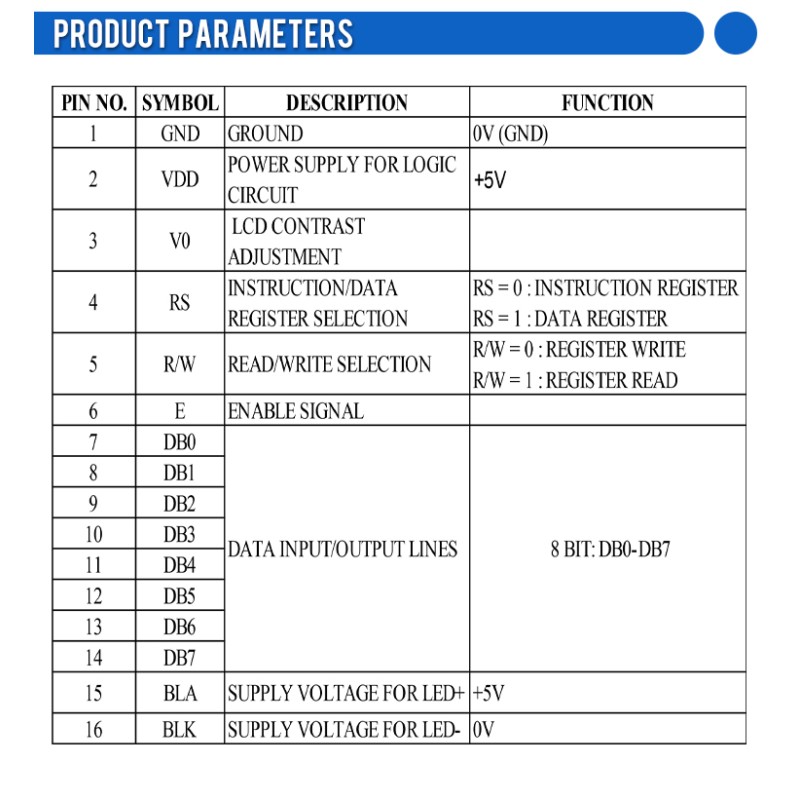 Blue Film White Letters 1602C2 Character LCD Module Interface Arduino With Backlight And Built-In ST7066U