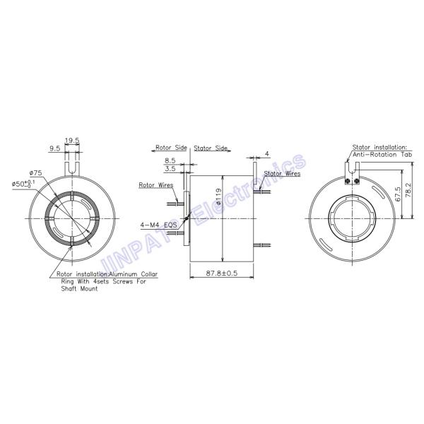 Через отверстие скольжение кольцо 12 схема 15A 60% RH ниже через диаметр 50 мм IP44