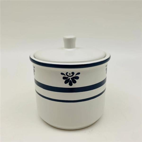 7.6X19.5CM Ceramic Bathroom Accessories Set Blue Decal Print White Ceramic Soap Dispenser