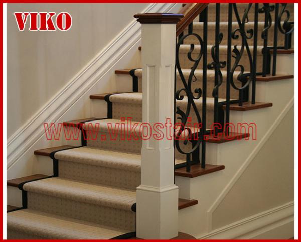 Wrought Iron Staircase VK115S  Wrought Iron Handrail Tread Beech,Railing tempered glass, Handrail b eech Stringer,carbon