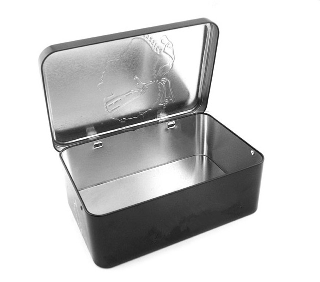Large Embossed  Rectangular Metal Tin Box With Window Hinge And Custom Logo Print