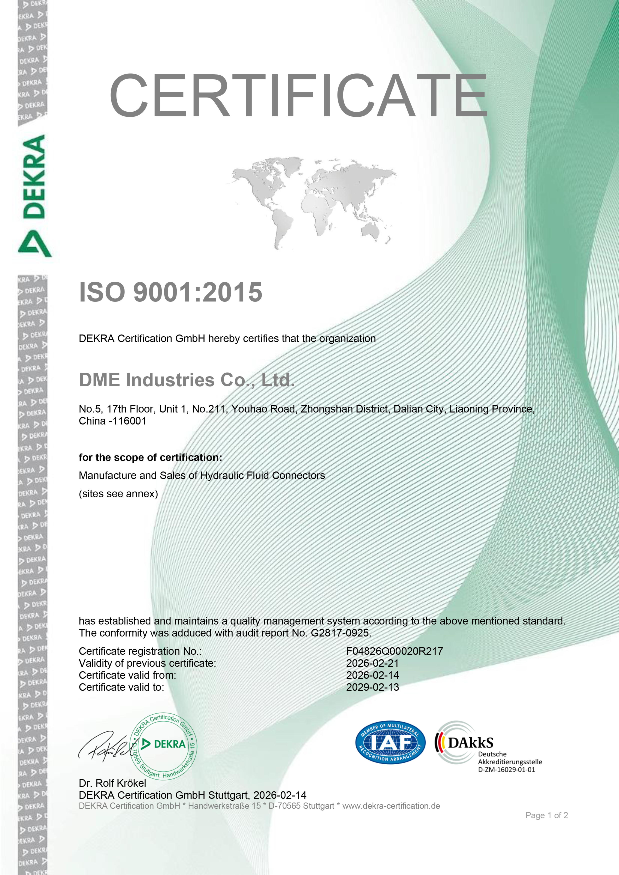 DME&JDE FLUID CO.,LTD Certifications