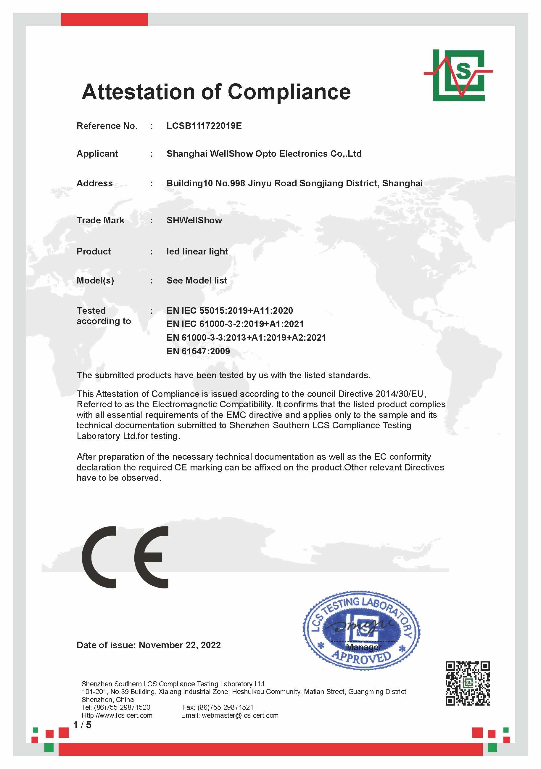 Shanghai Wellshow Opto Electronics Co., Ltd. 1YRS Сертификации