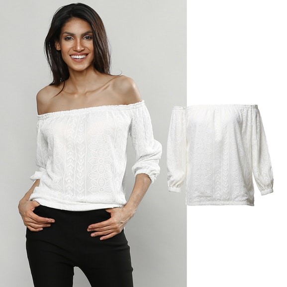 Newest Design Women Lace Blouse Off Shoulder Design Hot Sale