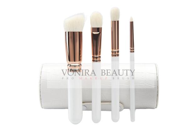 escovas naturais da composição do cabelo da cabra 4Pcs com suporte, punho de madeira branco da coleção da escova do curso