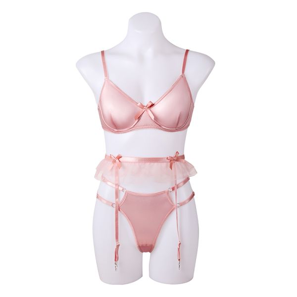 Women Bra Sexy Girl Three-piece Underwear Set Exquisite Bow S M L Breathable Plus Size Comfortable Briefs Ladies Bra
