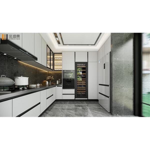 Elegant And Modern U-Shaped Stainless Stee Kitchen Cabinet with Integrated Wine Cooler