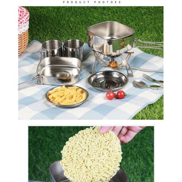 Lightweight Backpacking Outdoor Kitchen Picnic Pot Pan Stainless Steel 6 PCS Camping Cookware Set For Out Door Hiking