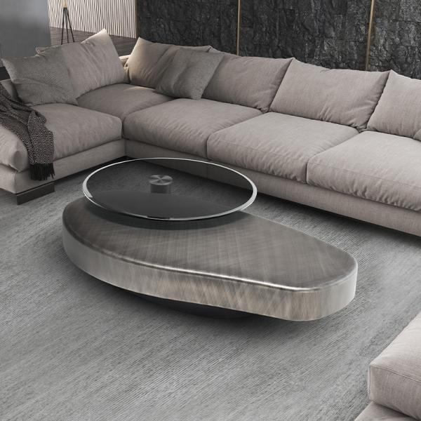 OEM Stainless Steel Contemporary Round Coffee Table With Metal Base