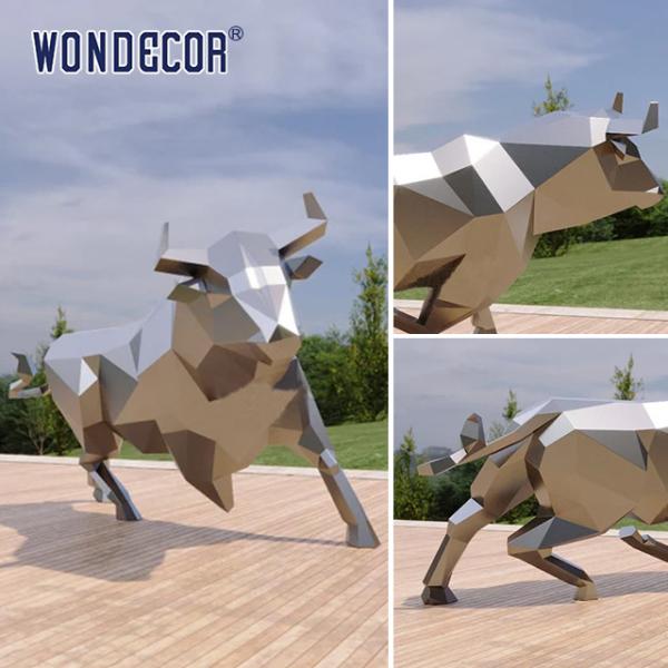 Наружное большое зеркало Скульптура из нержавеющей стали Геометрическое искусство животных Корова